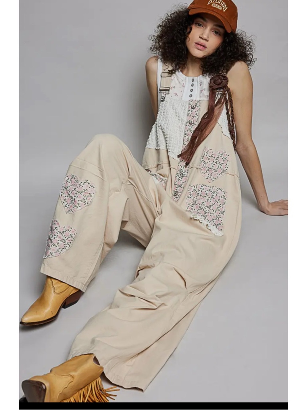 POL Floral Patchwork Heart Overalls